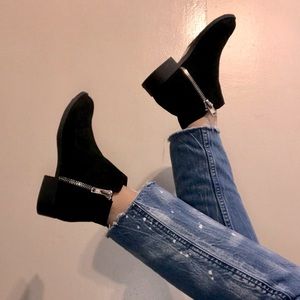 Black Suede Ankle Zip Up Booties